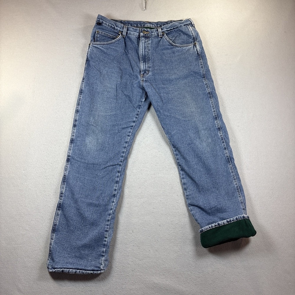 Wrangler Fleece Lined Jeans Mens Size 36X32‎ Blue Thermal Rugged Wear Cotton